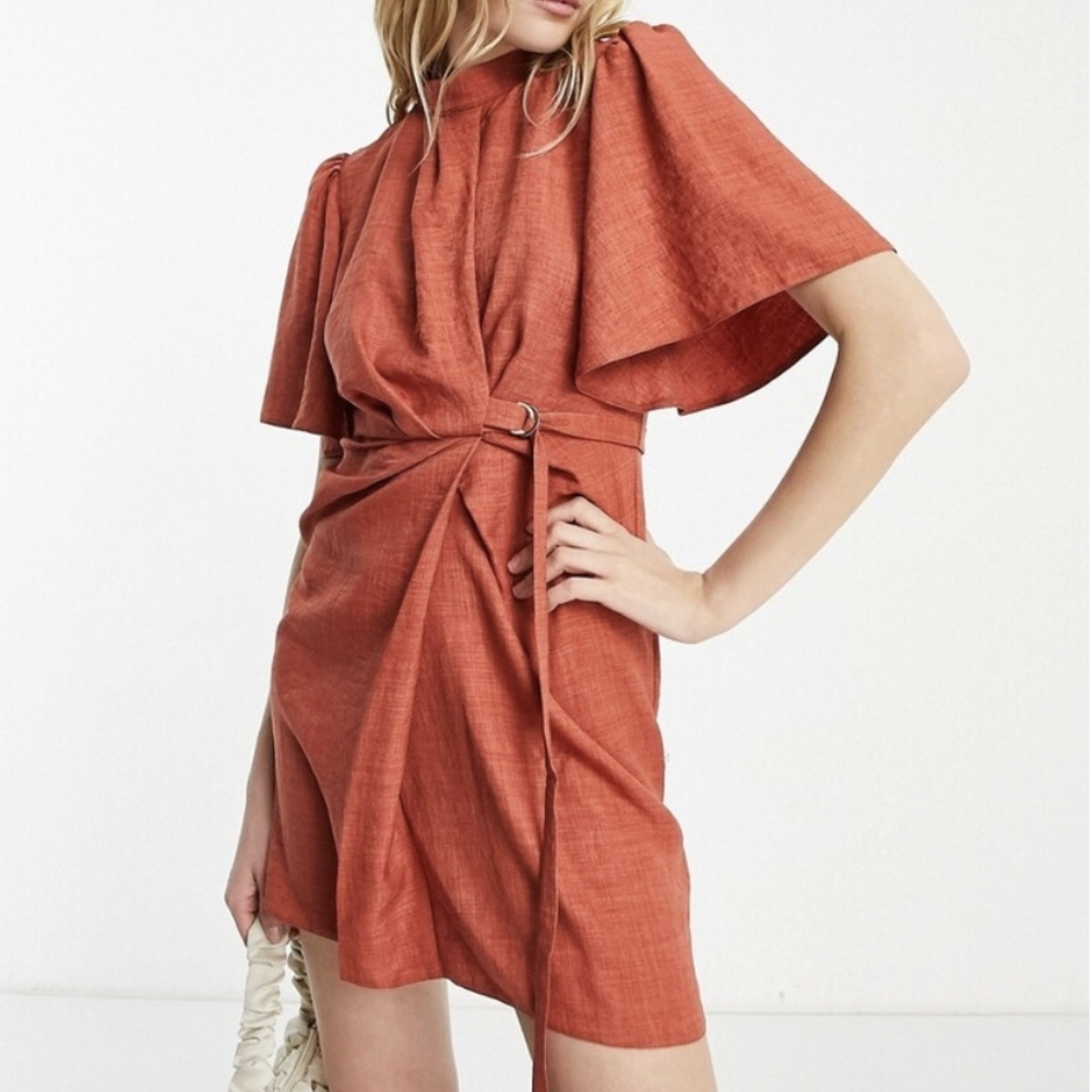 ASOS Rust Orange Linen Mini Dress